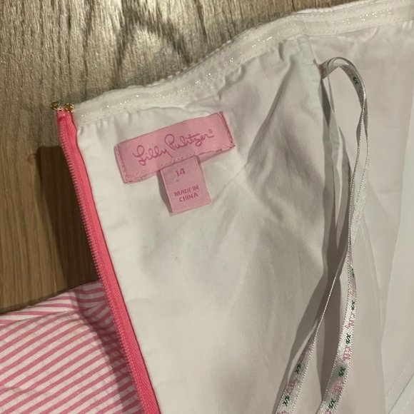 Lily Pulitzer Blossom Seersucker Strapless Mini Dress Pink & White Size 14 - Picture 10 of 15